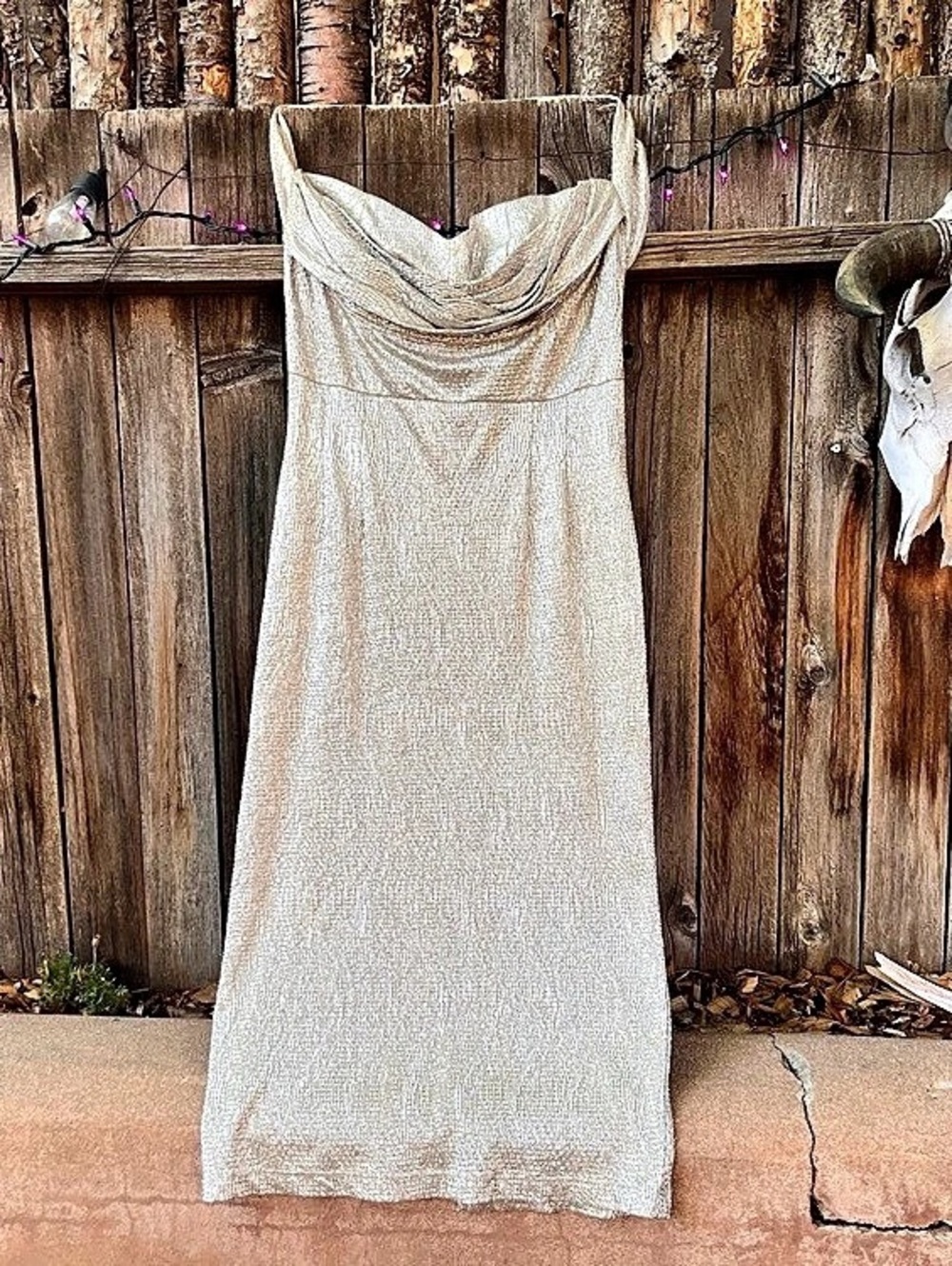 Silver Lame Pinup Halter Midi Dress | Enz’s New York